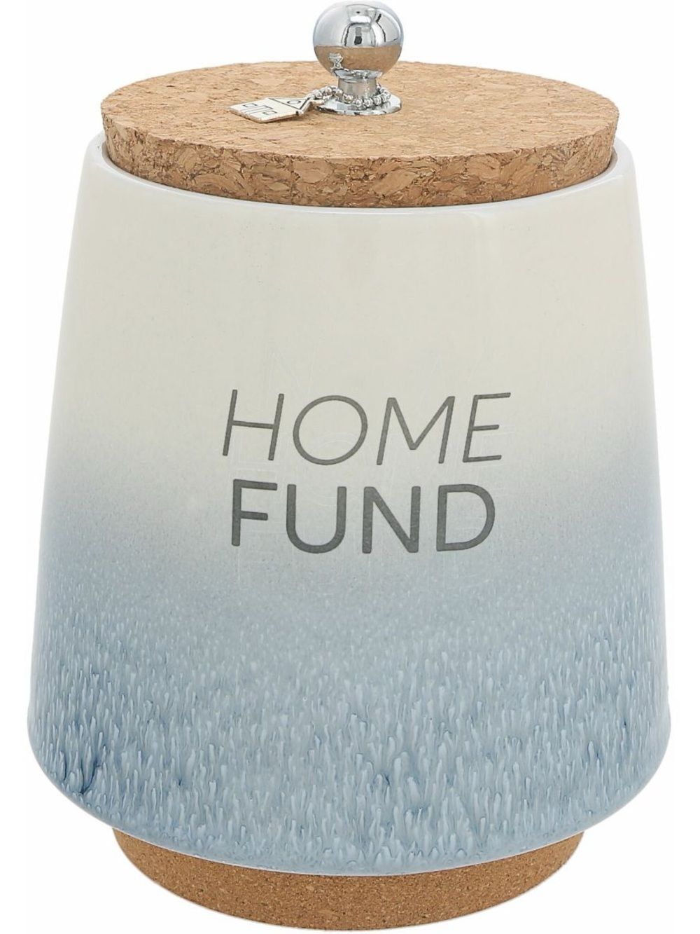 Home Fund Ceramic Money Jar - Blue & Cream Color Ombre - Cork Lid - Like New